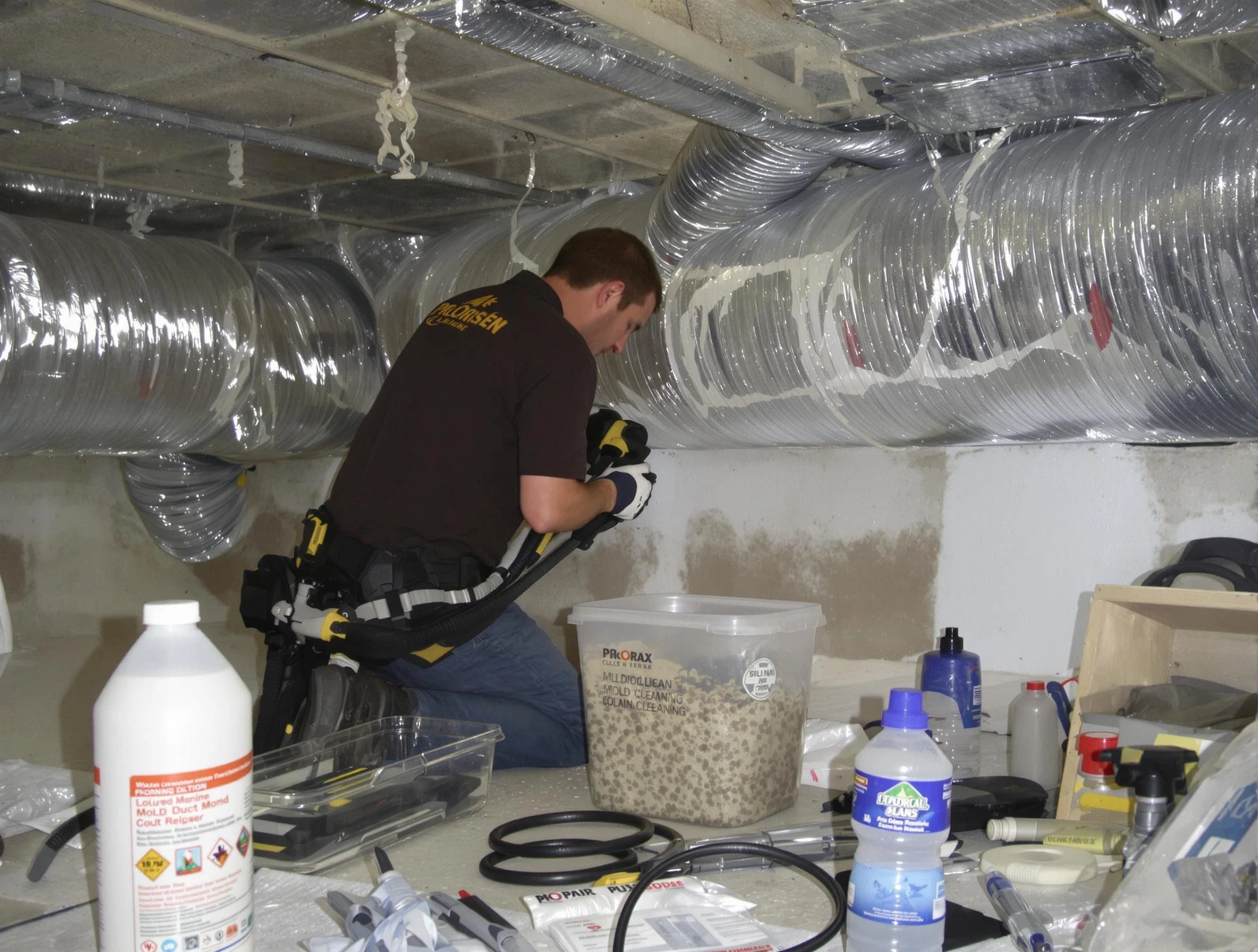 Ashland Air Duct Cleaning specialist performing professional mold removal from air ducts in Ashland