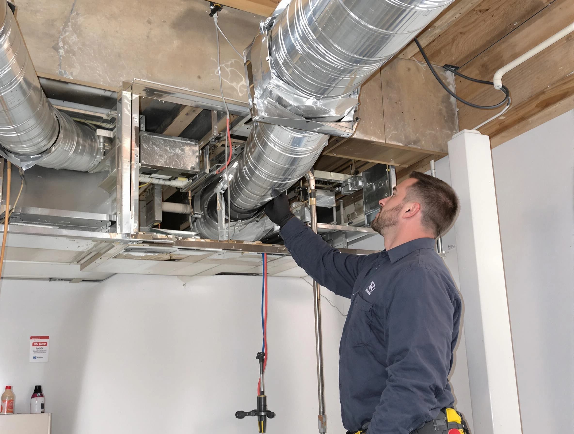 Ashland Air Duct Cleaning technician performing professional air duct repair using specialized tools in Ashland