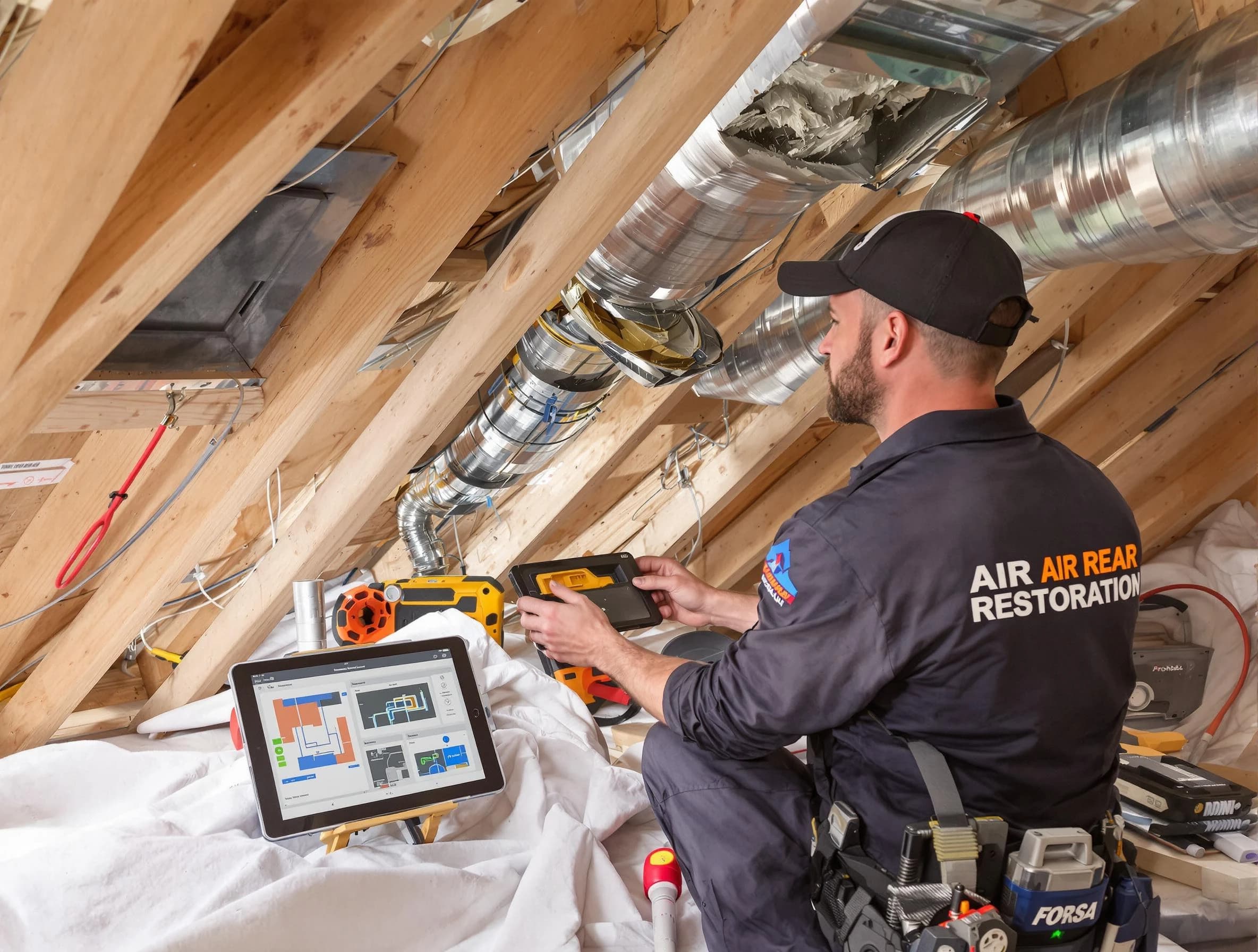 Ashland Air Duct Cleaning technician performing precise duct repair work in Ashland