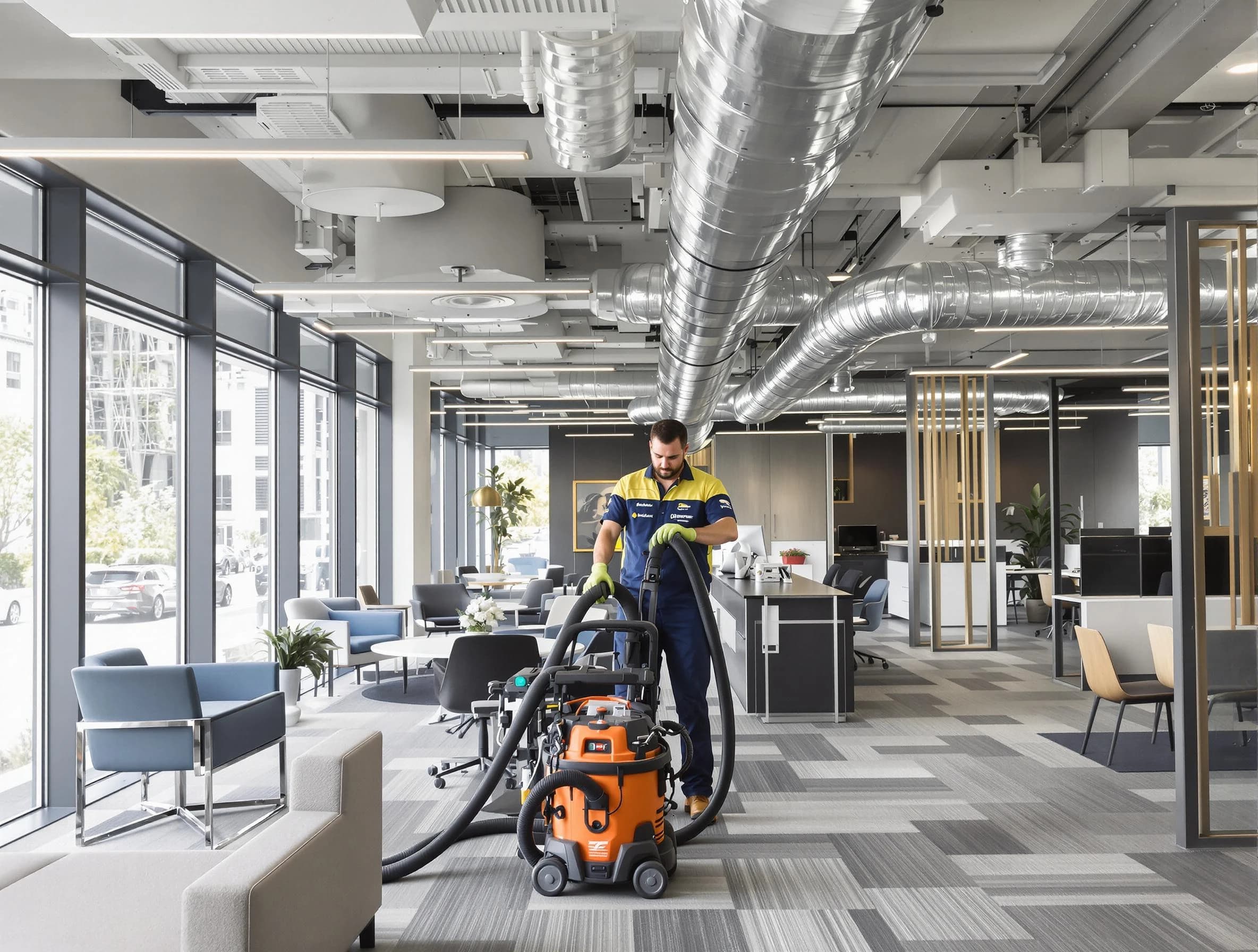 Ashland Air Duct Cleaning team performing thorough commercial duct cleaning at a Ashland business center
