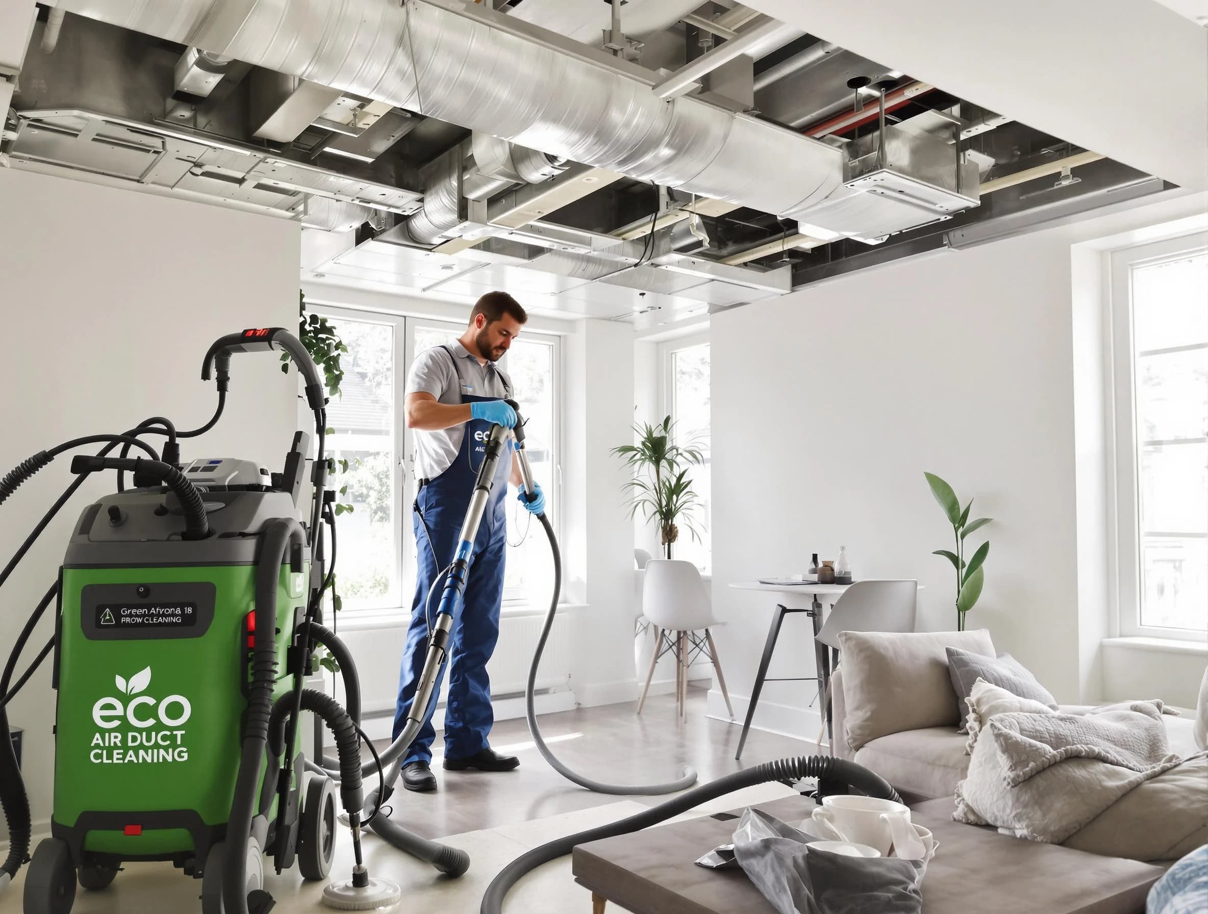 Ashland Air Duct Cleaning technician performing eco-friendly duct cleaning using sustainable methods in Ashland