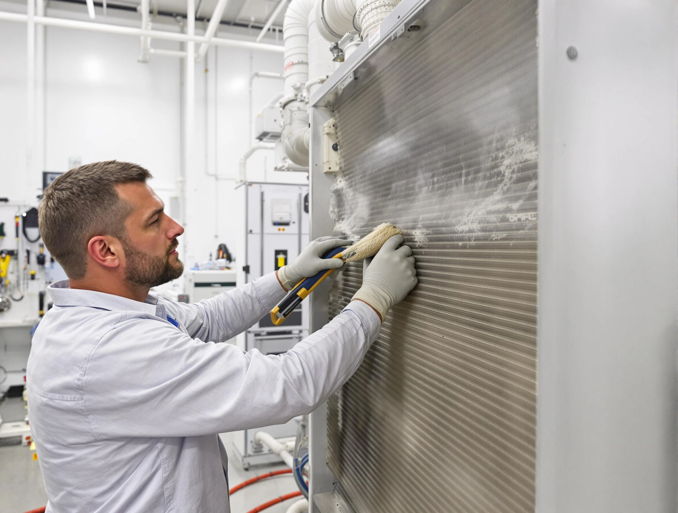 Ashland Air Duct Cleaning technician performing precision commercial coil cleaning at a Ashland business