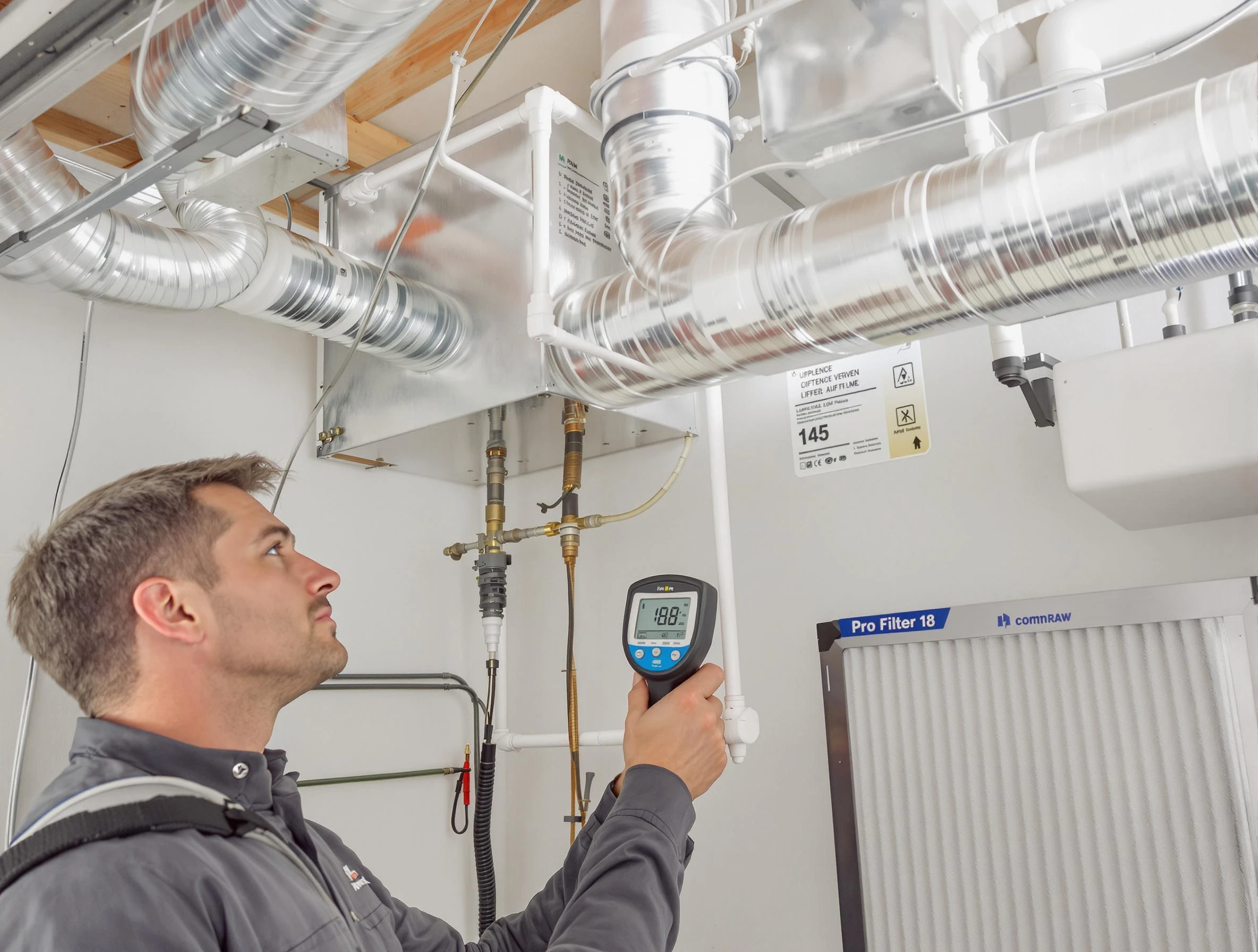 Ashland Air Duct Cleaning expert conducting detailed filter system inspection using diagnostic tools in Ashland