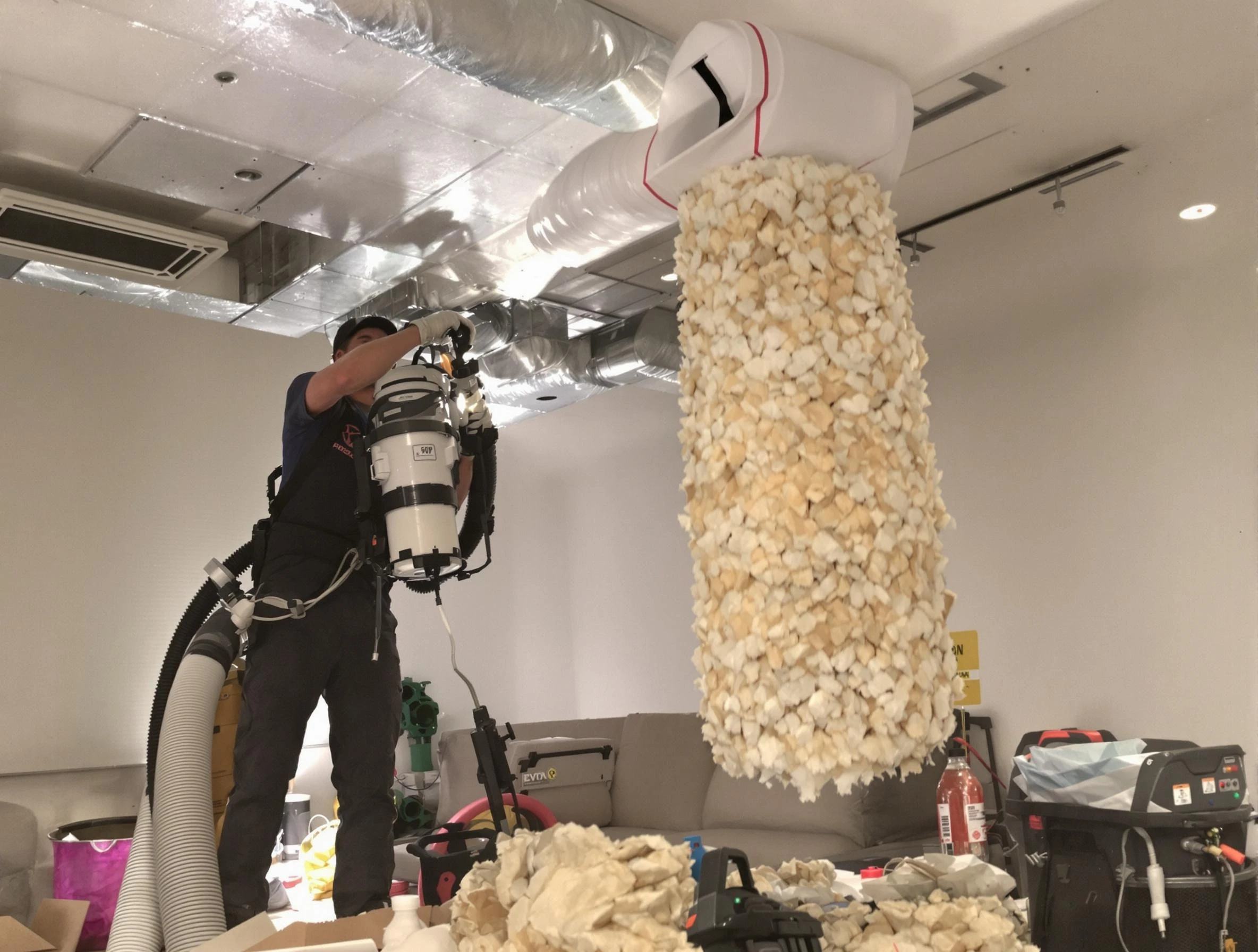 Ashland Air Duct Cleaning technician performing precision vacuum insulation removal in a residential property in Ashland